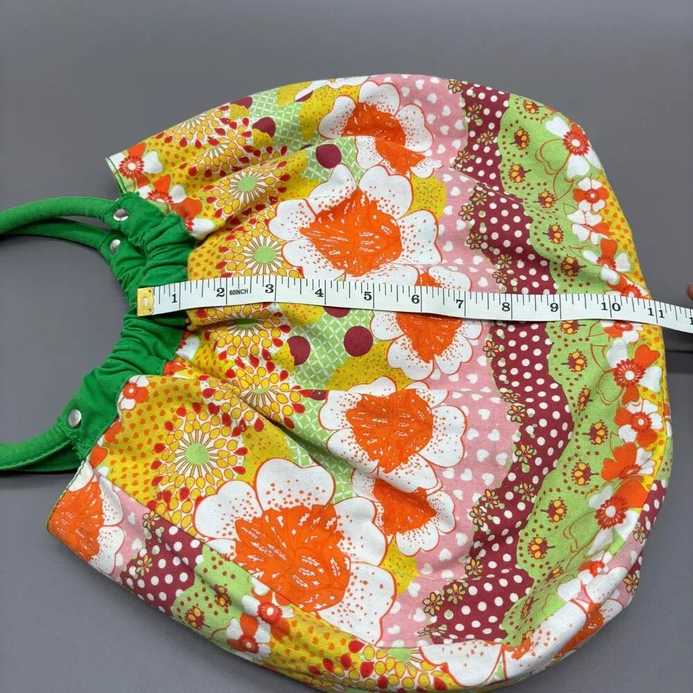 Vintage 1970s Handmade Floral Print Tote Handbag Boho Hippie Cotton Purse